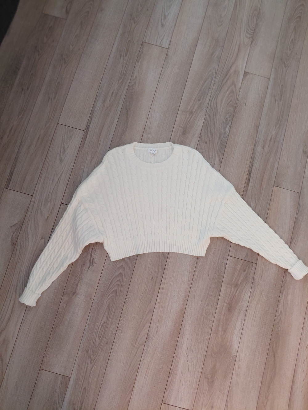 Le Lis Cream Cable Knit Cropped Crewneck Sweater